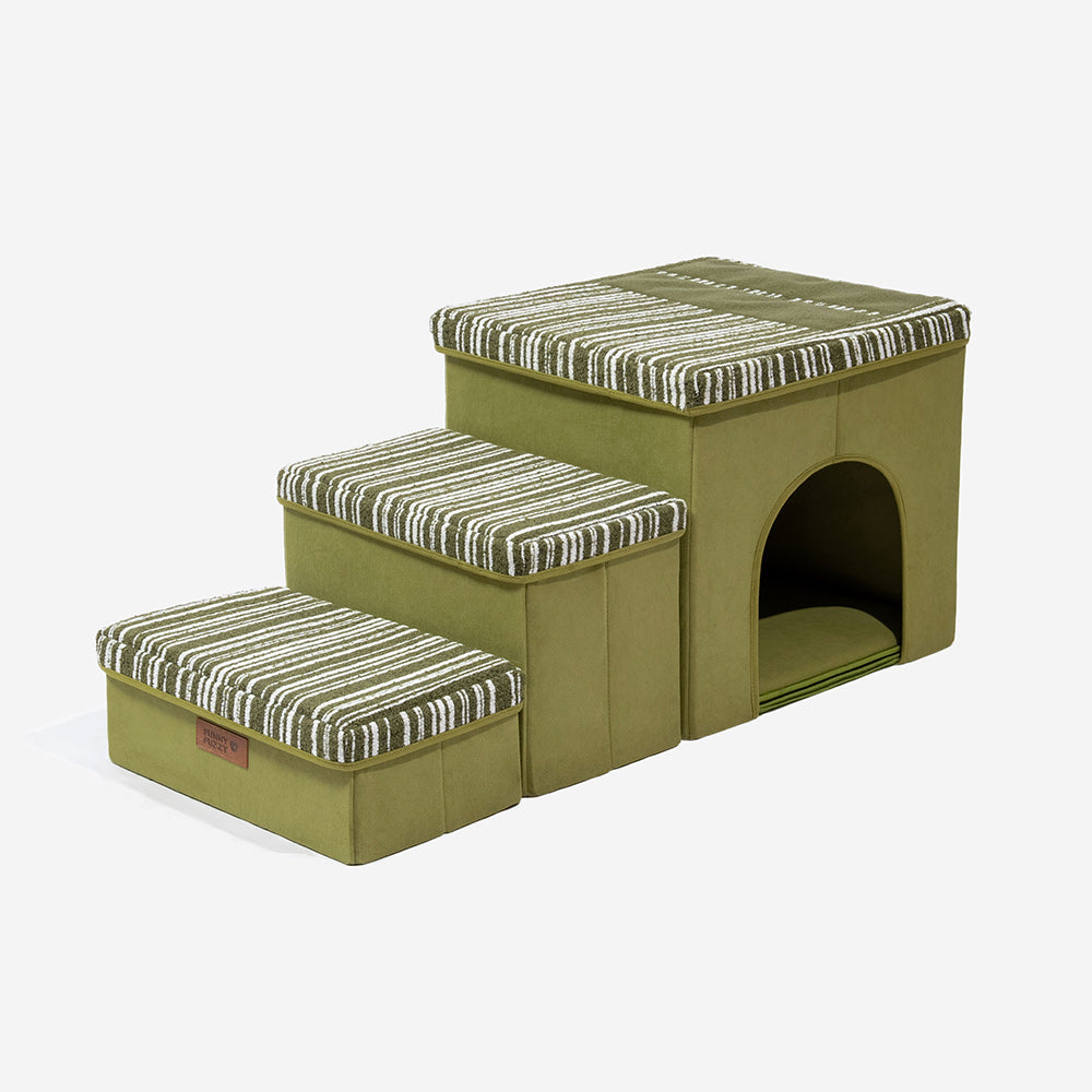 Foldable Dog Stairs with Storage and Condo - Funnyfuzzy SnugNest