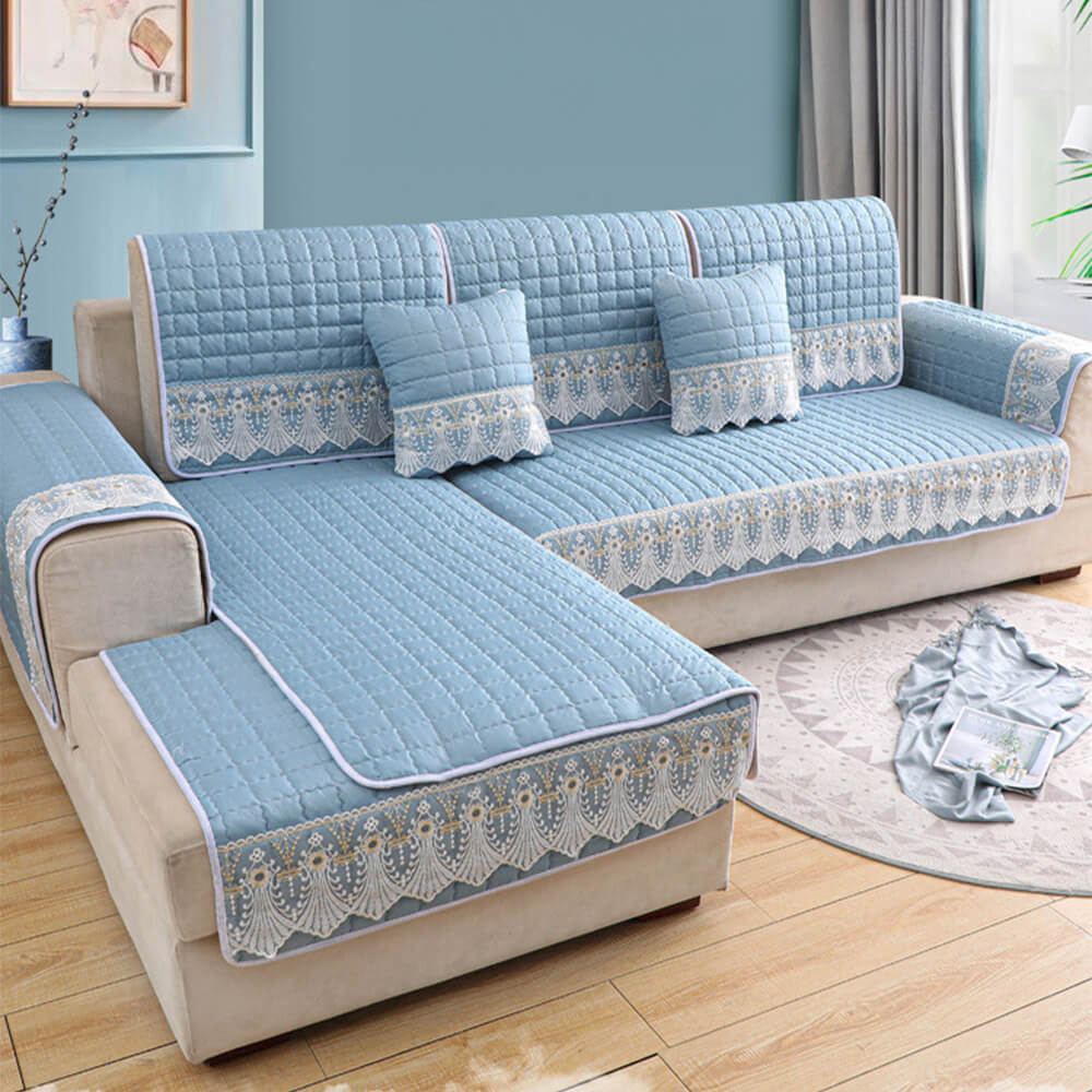 Luxury Quilted Lace Embroidery Non-Slip Sofa Cover