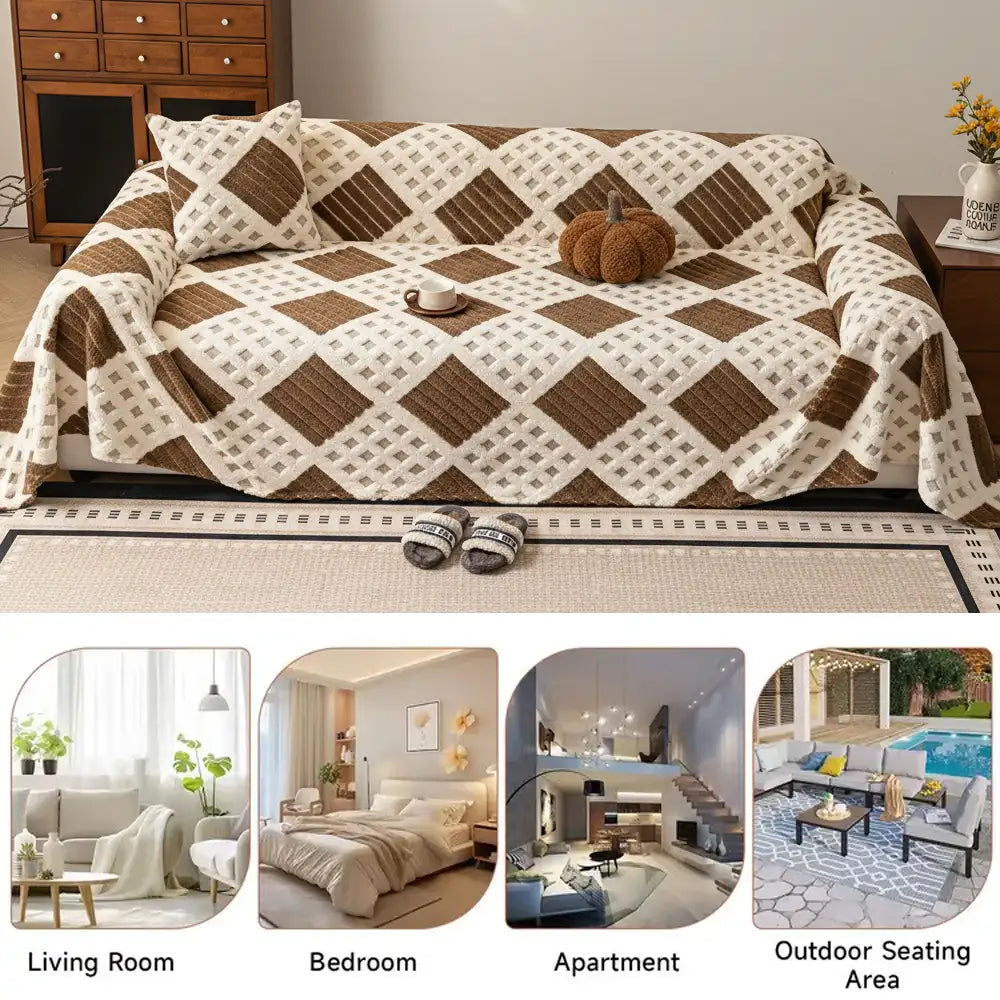 Thickened Plush Diamond Jacquard Sofa Scratch-Resistant Couch Cover