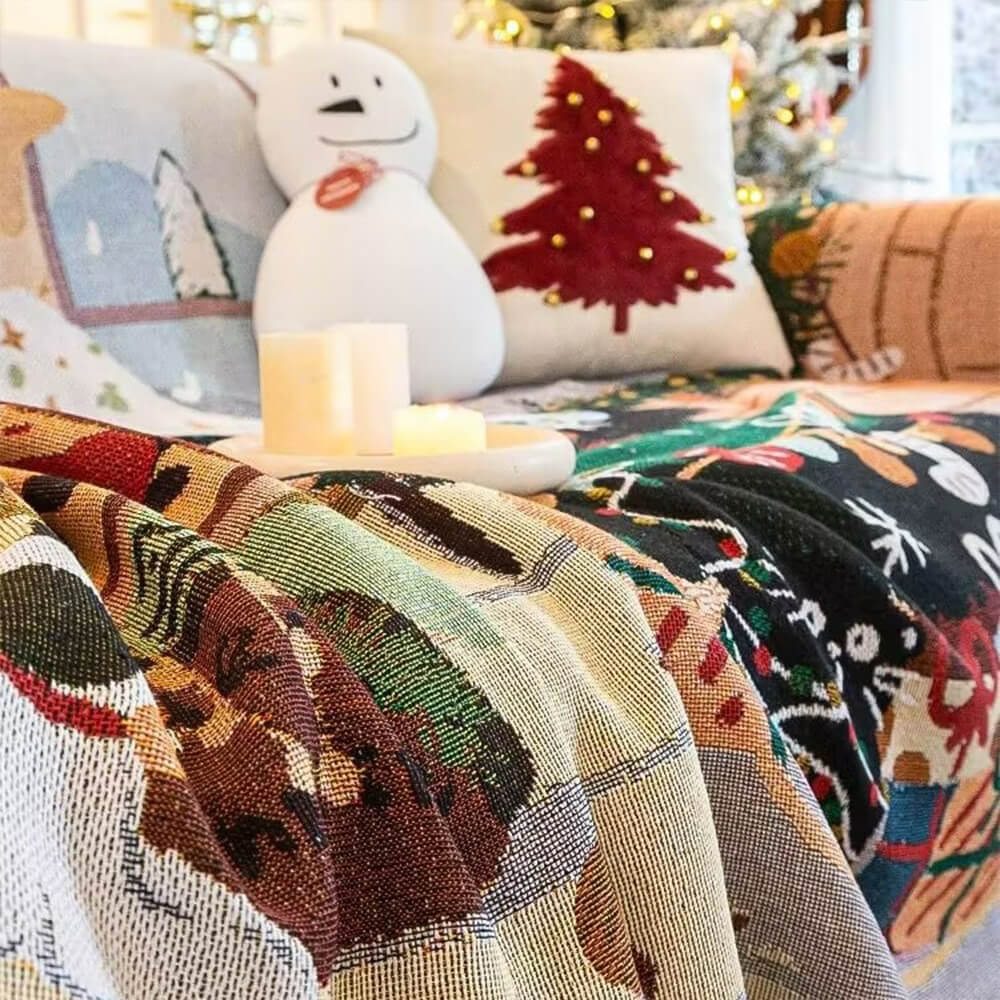 Housse de canapé décorative tricotée en jacquard doux sur le thème de Noël