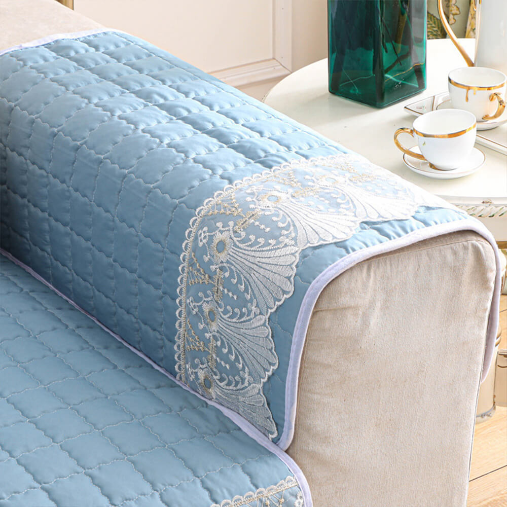 Luxury Quilted Lace Embroidery Non-Slip Sofa Cover