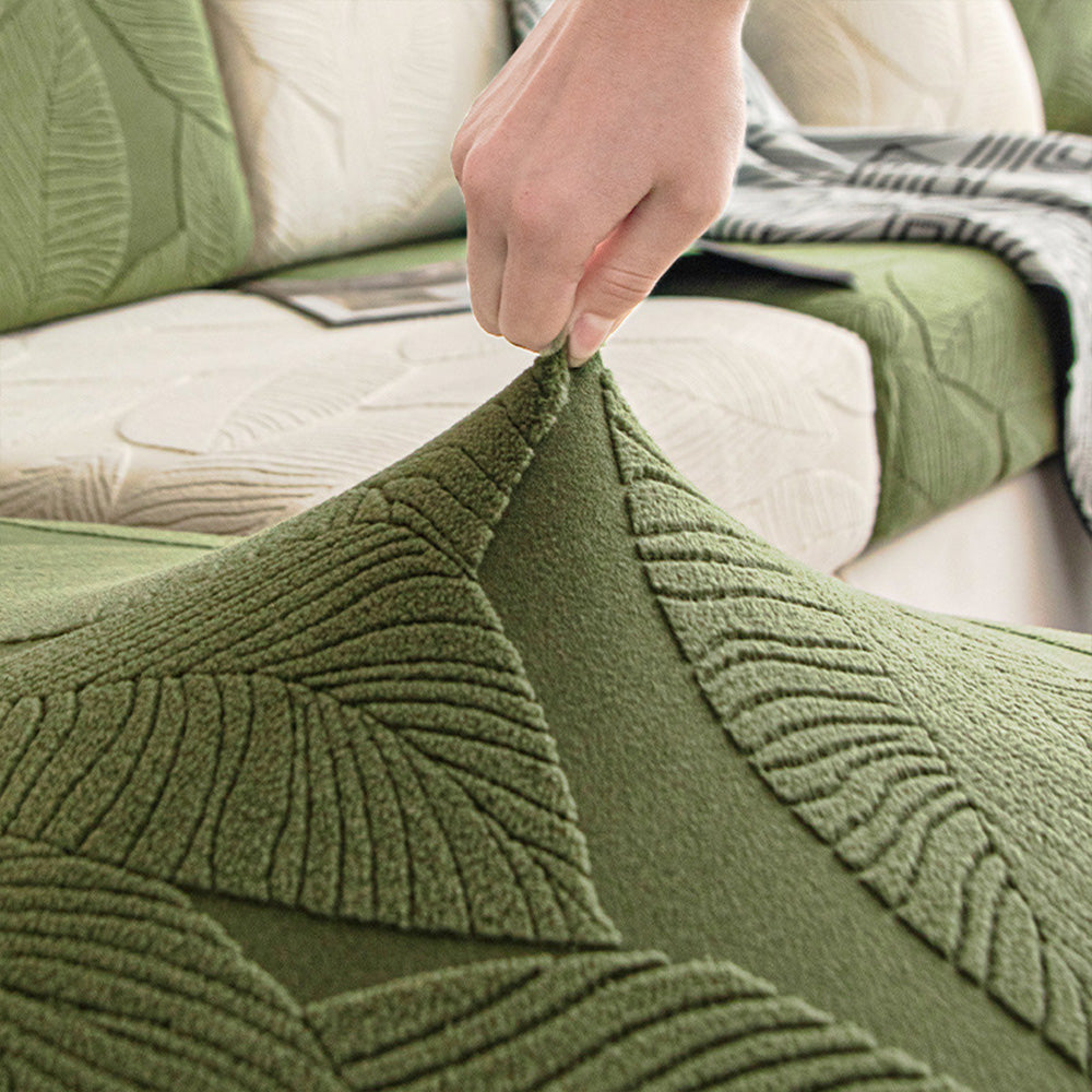 Modern Leaf Jacquard Water-Repellent Anti-Scratch Stretch Full Wrap Sofa Cover