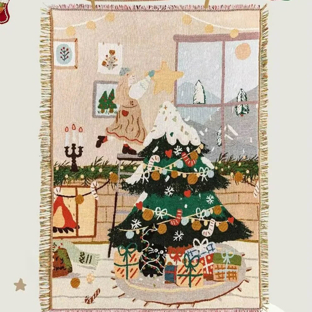Housse de canapé décorative tricotée en jacquard doux sur le thème de Noël