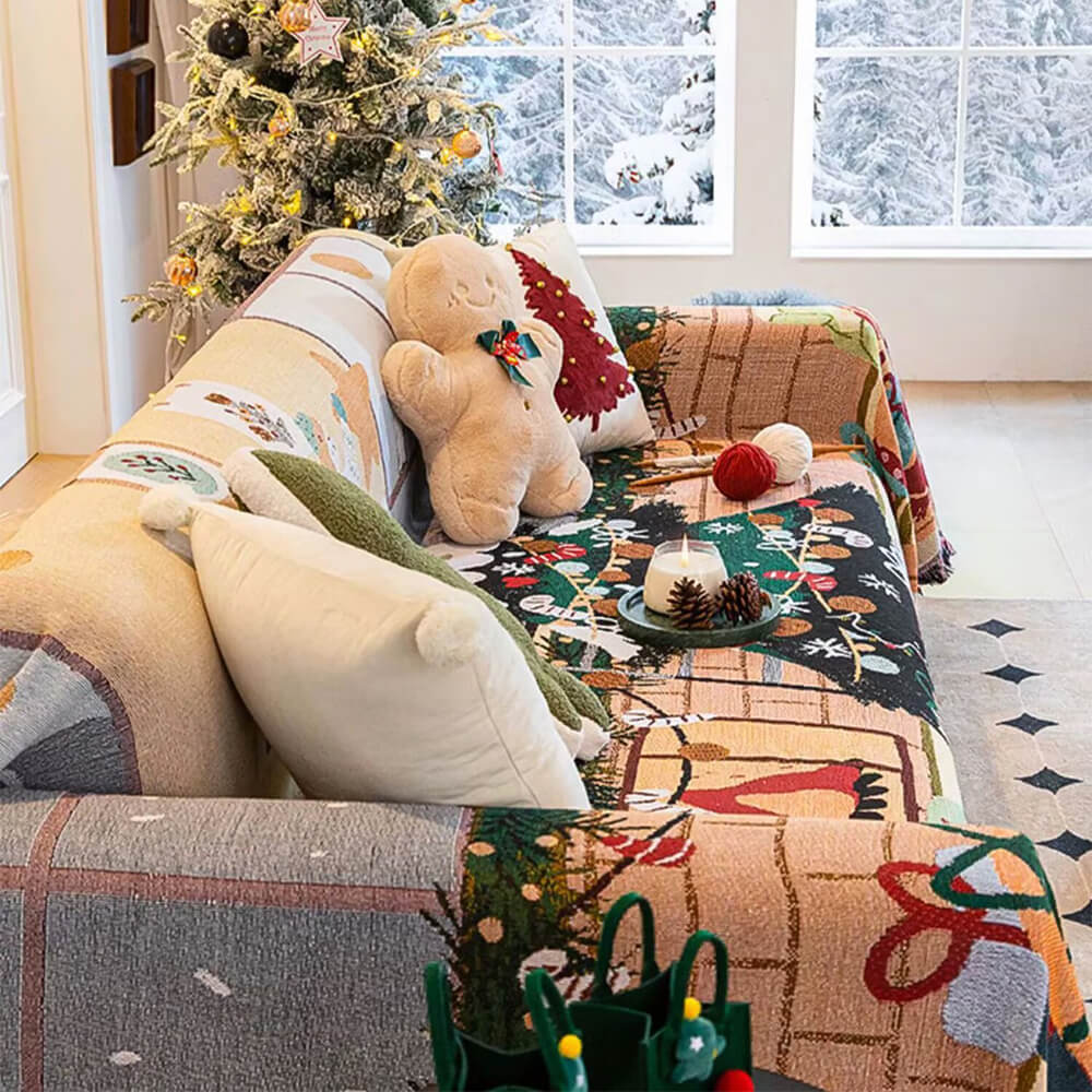 Housse de canapé décorative tricotée en jacquard doux sur le thème de Noël