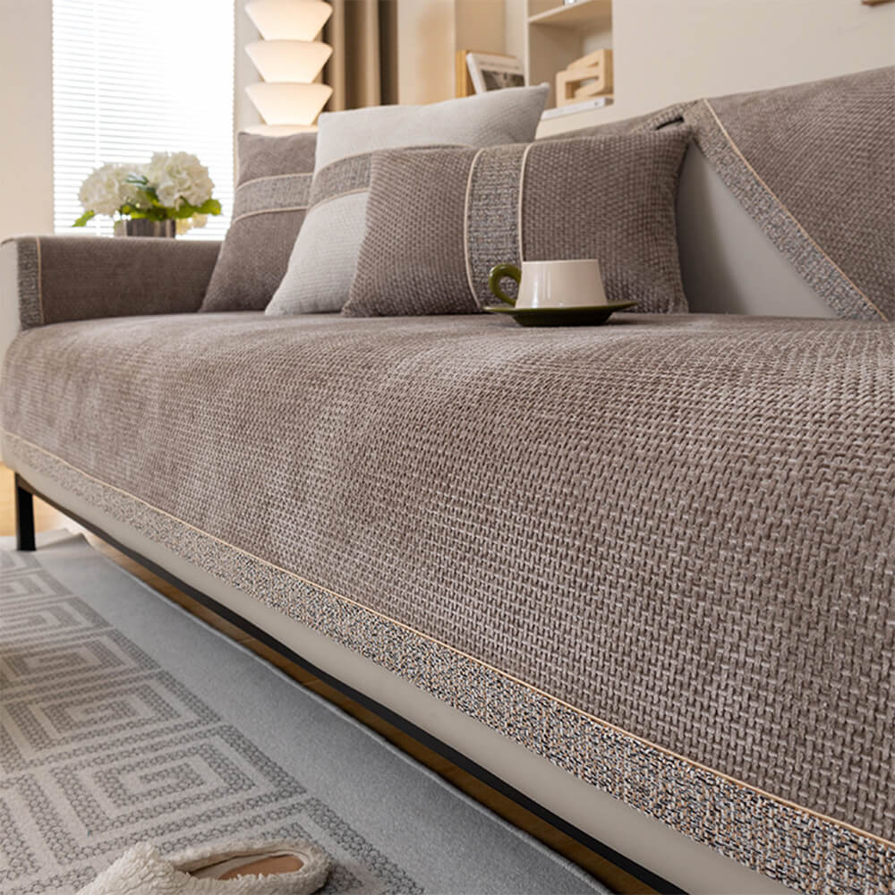 All-Season Modern Tweed Woven Chenille Anti-Slip Outdoor Sofa Cover