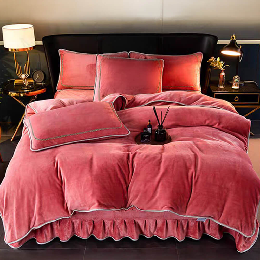 Ensemble de draps de luxe en polaire de lait de couleur unie, très épais et chaud