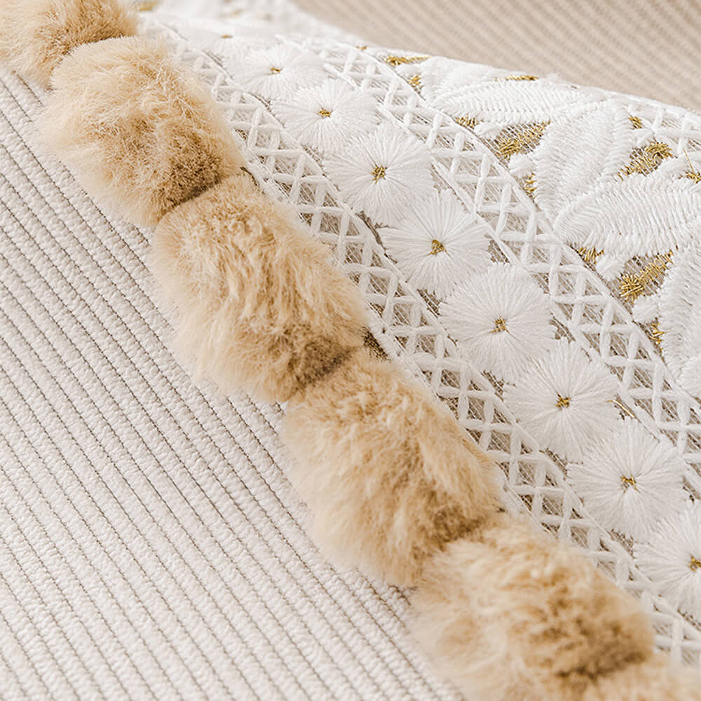 All-Season Water-resistant Anti-Scratch Soft Corduroy Sofa Cover with Pom-Poms