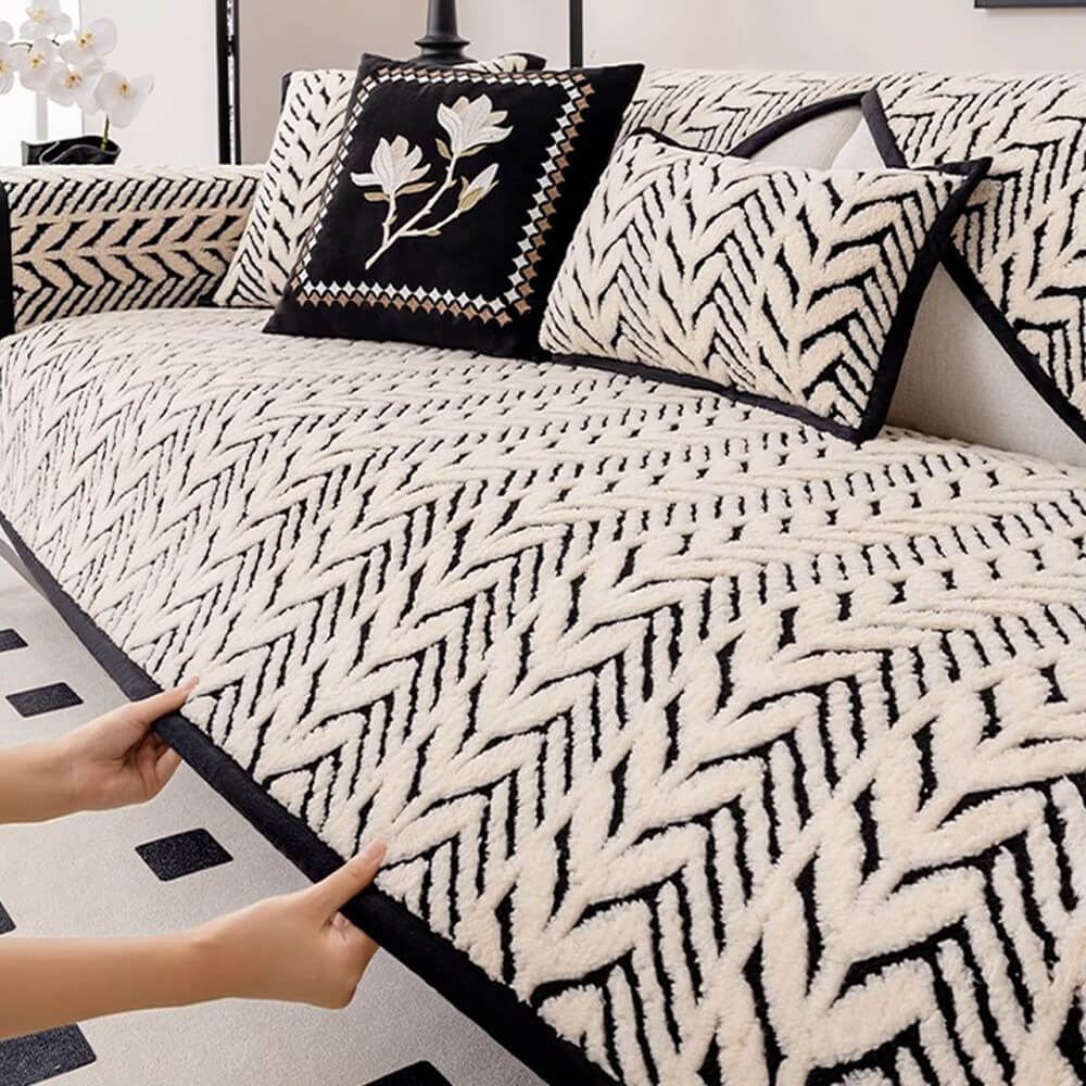 Premium Warm Wheat-Ear Plush Anti-Slip Anti-Scratch Sofa Cover