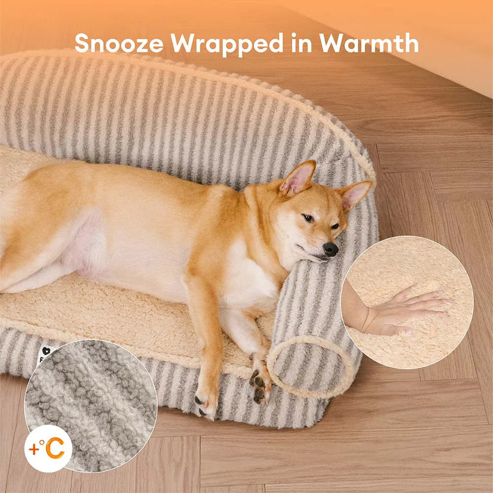 Fluffy Stripe Washable Orthopedic Dog & Cat Sofa Bed - Latte Nooki