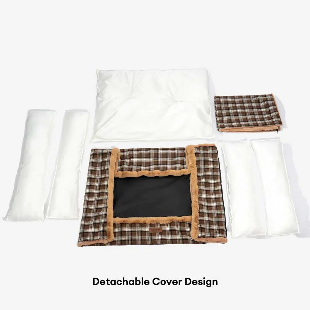 Vintage Checkered Washable Plush Cozy Bolster Dog Bed – TuckNap