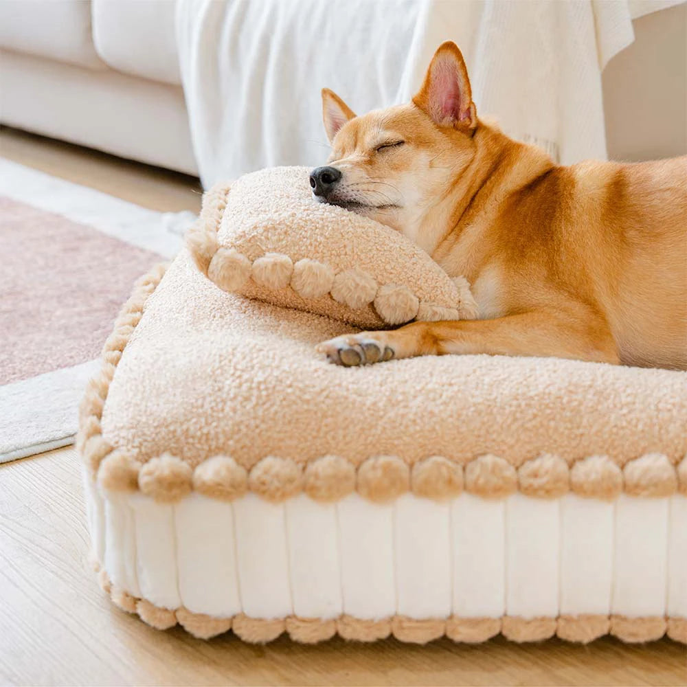Comfy Plush Biscuit-Inspired Calming Dog Bed with Pillow – SweetNap