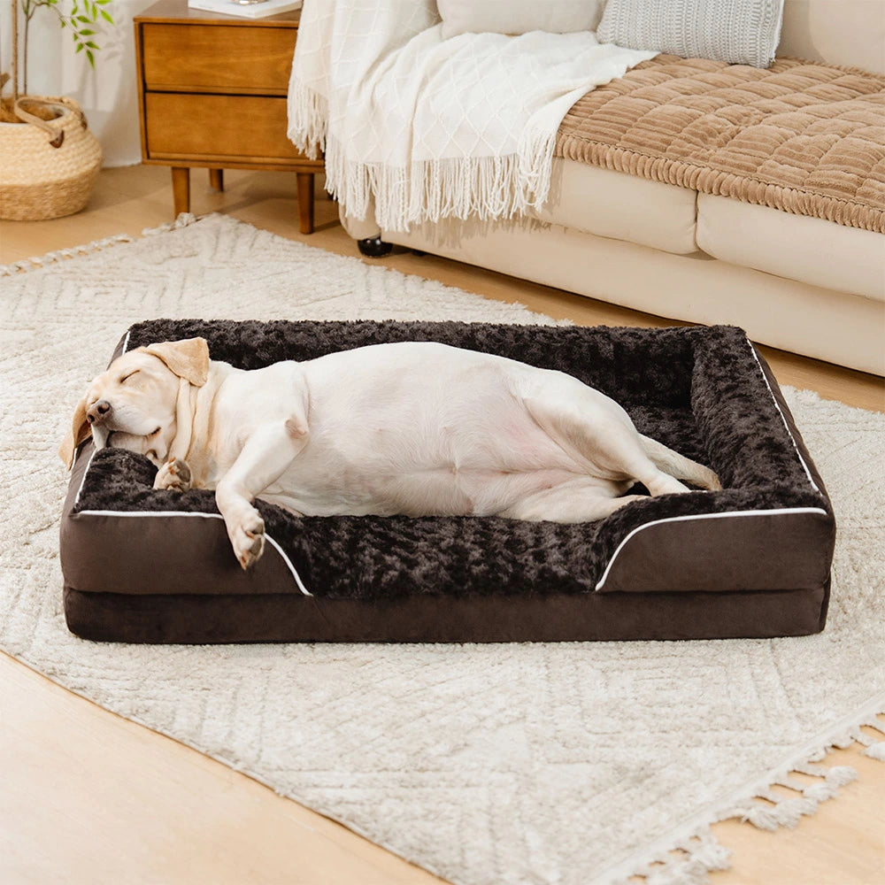 Lit orthopédique pour chien à support complet et étanche amovible