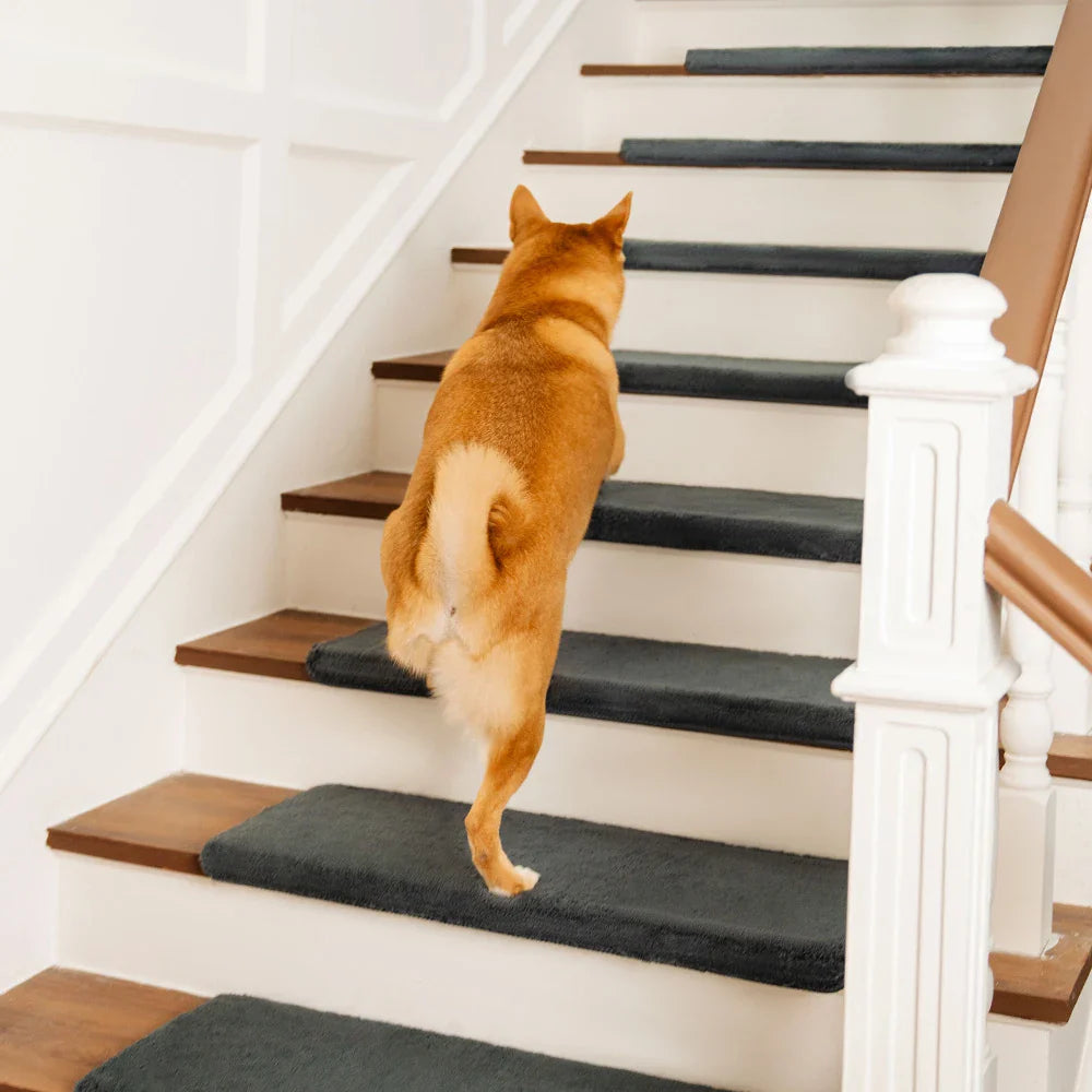 Solid Colour Plush Stair Protectors Non-Slip Tape Free Carpet Stair Treads
