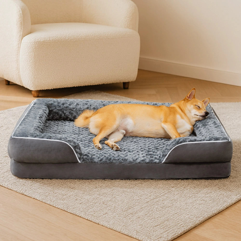 Lit orthopédique pour chien à support complet et étanche amovible