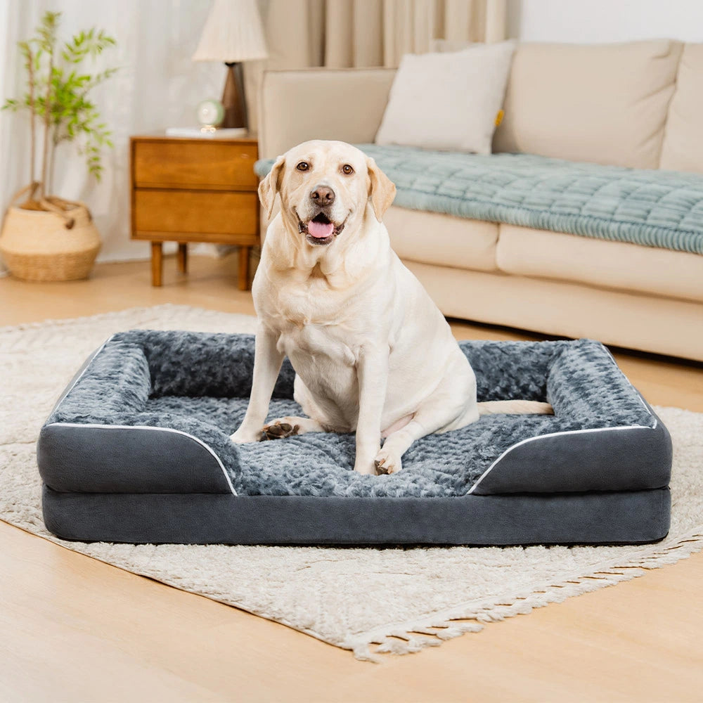 Lit orthopédique pour chien à support complet et étanche amovible