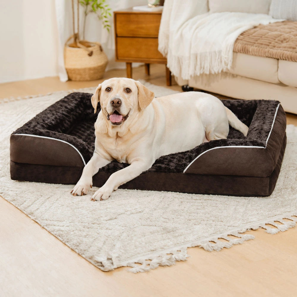 Lit orthopédique pour chien à support complet et étanche amovible