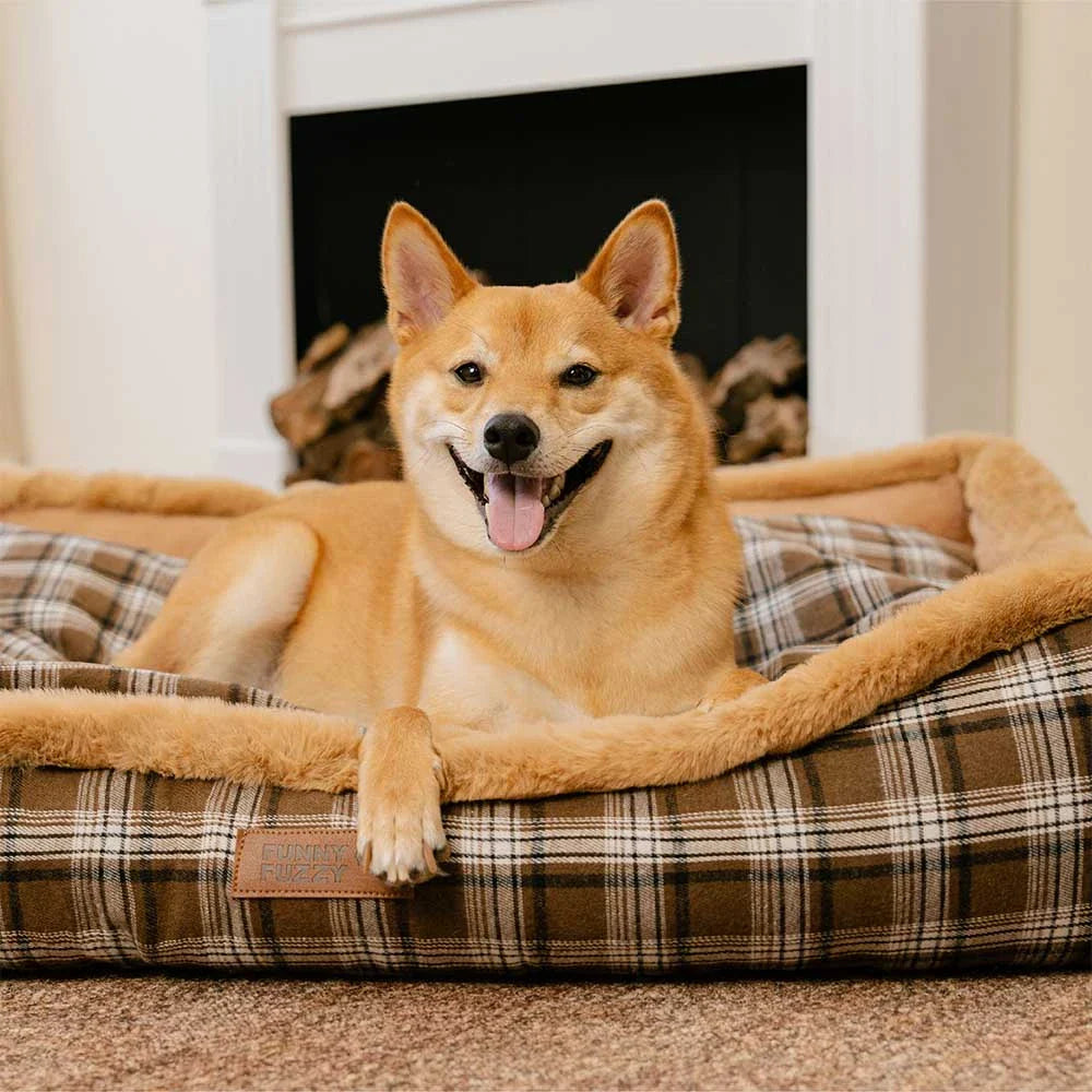 Vintage Checkered Washable Plush Cozy Bolster Dog Bed – TuckNap