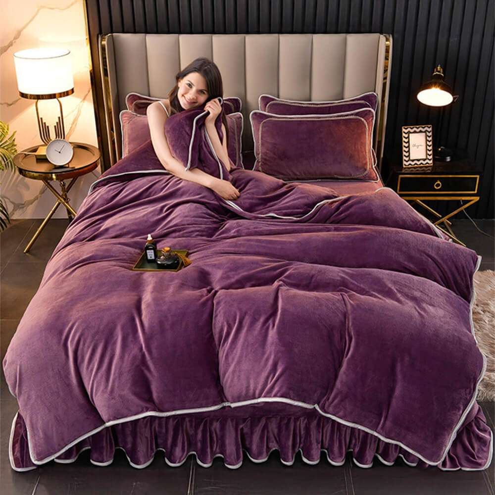 Ensemble de draps de luxe en polaire de lait de couleur unie, très épais et chaud