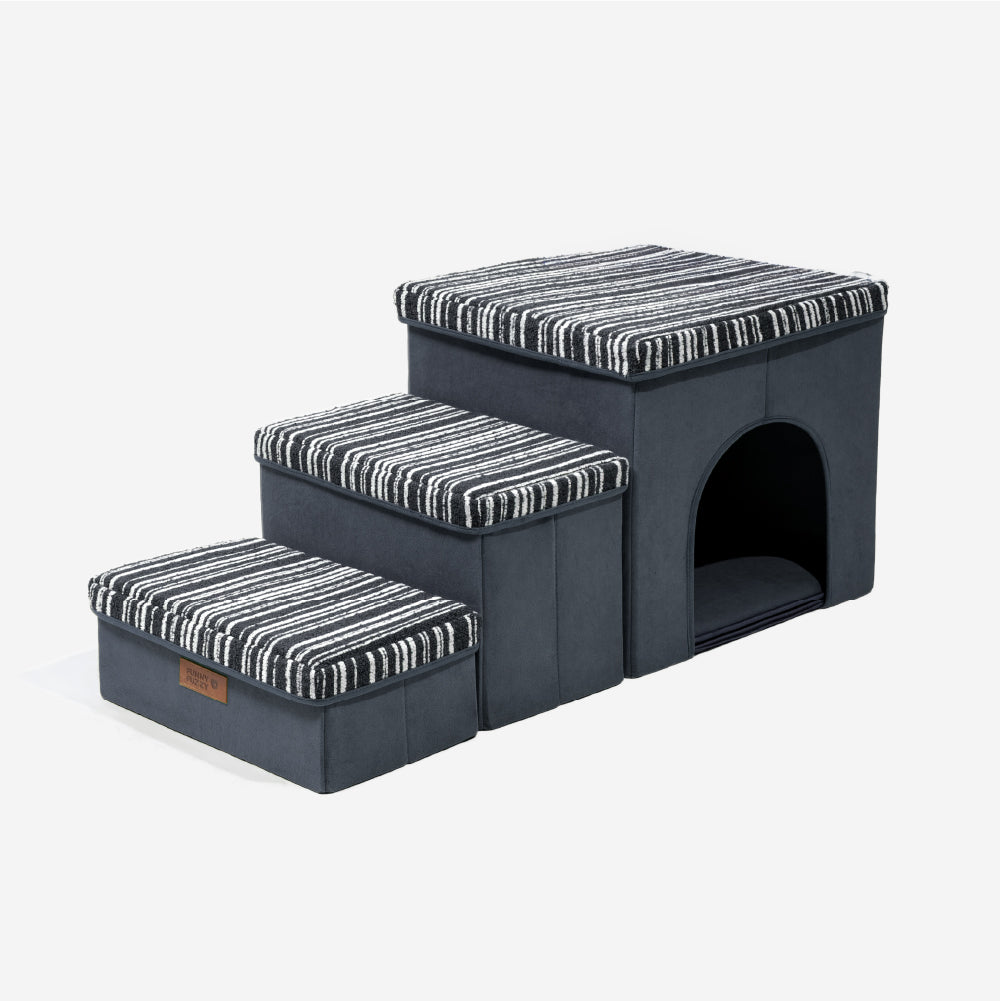Foldable Dog Stairs with Storage and Condo - Funnyfuzzy SnugNest