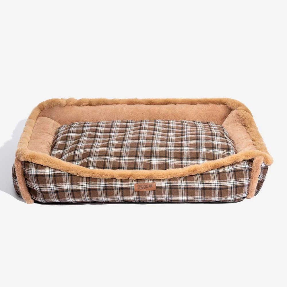 Vintage Checkered Washable Plush Cozy Bolster Dog Bed – TuckNap
