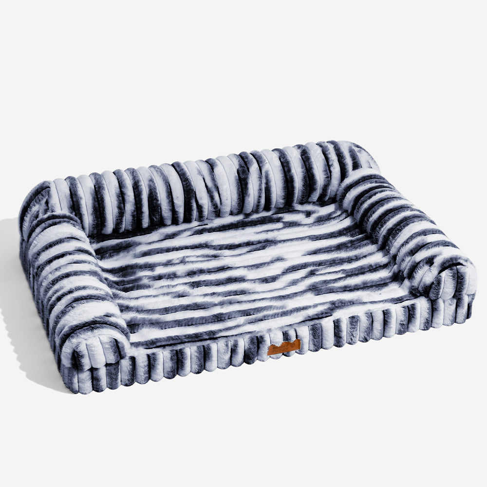Lit pour chien avec traversin orthopédique à rayures moelleuses - Luxe Comfort