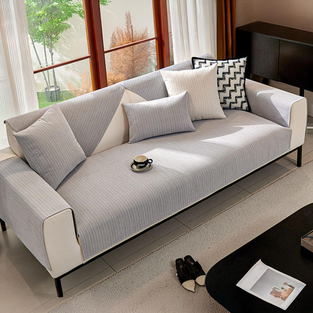 Minimalist Water-resistant Wheat Stripe Design Chenille Sofa Cover