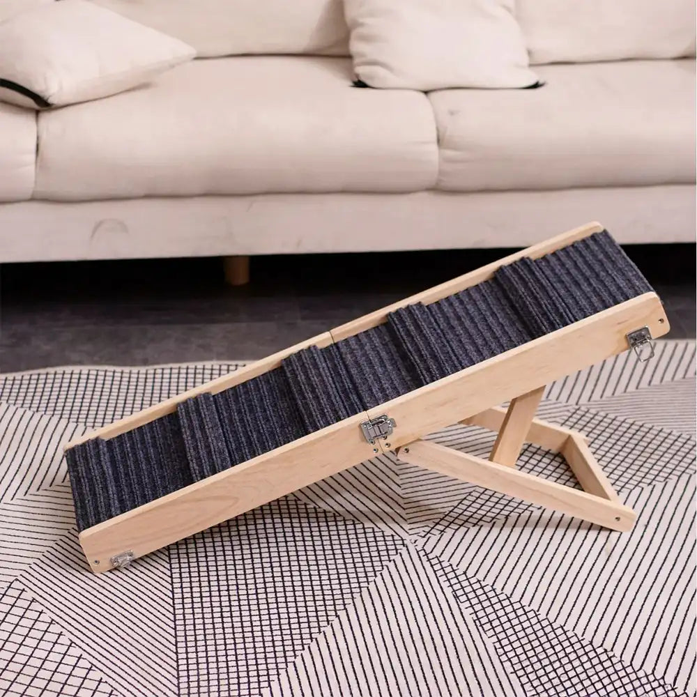 Wooden Dog Ramp 4 Levels Height Adjustable Foldable Dog Stairs