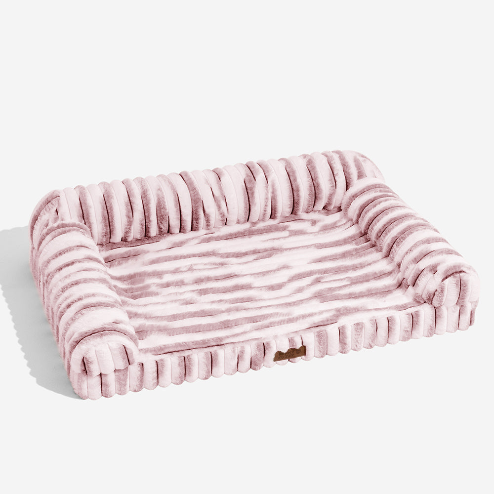 Lit pour chien avec traversin orthopédique à rayures moelleuses - Luxe Comfort