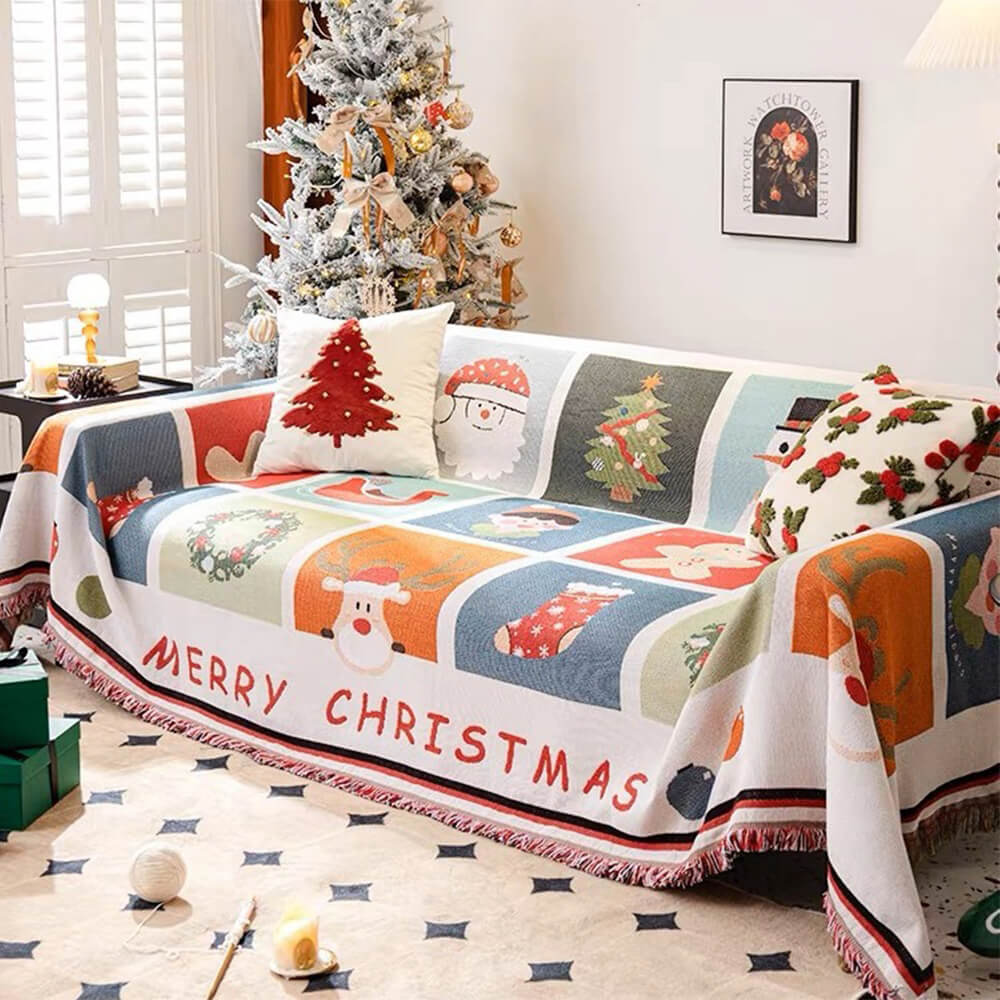 Housse de canapé décorative tricotée en jacquard doux sur le thème de Noël
