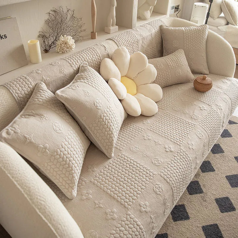 3D Wheat Embroidery Washable Cotton Non-Slip Anti-pet Scratch Sofa Cover
