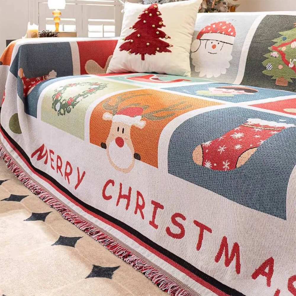 Housse de canapé décorative tricotée en jacquard doux sur le thème de Noël