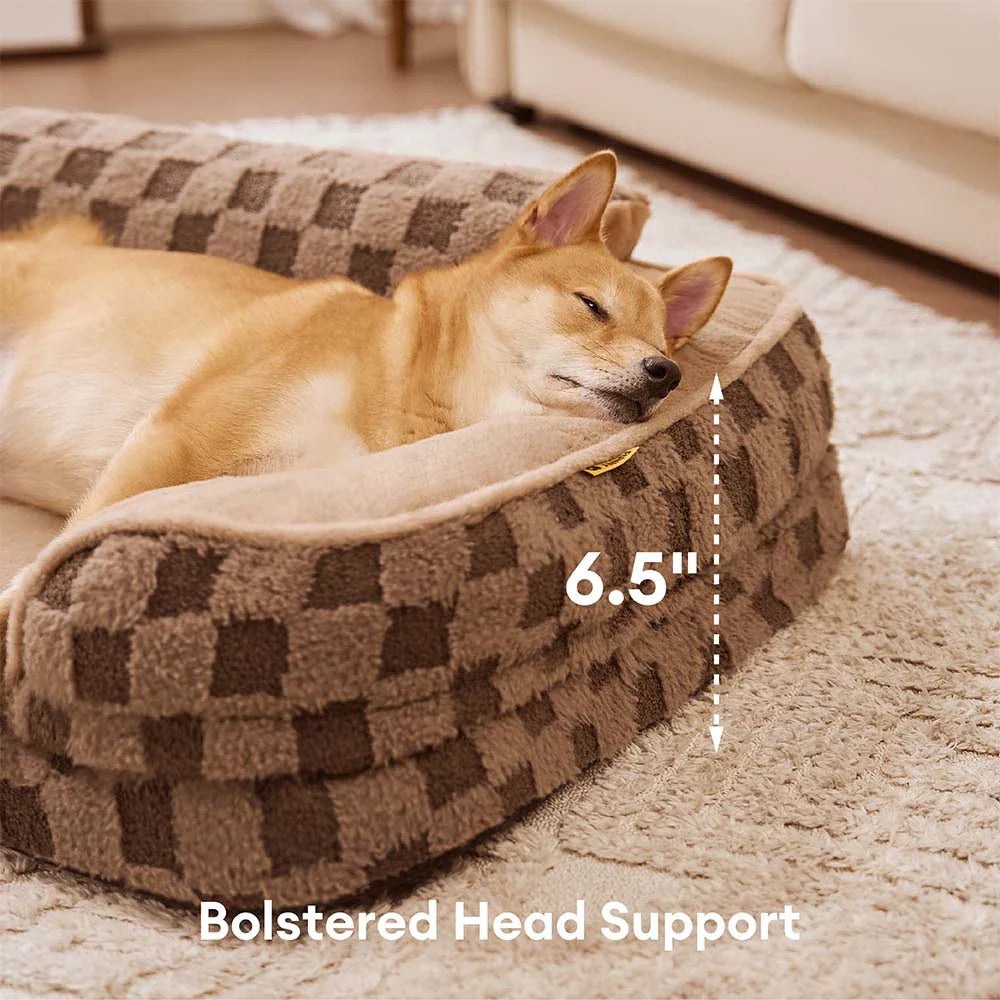 Checkered Fluffy Warm Washable Orthopedic Dog Bolster Bed – CloudNooki