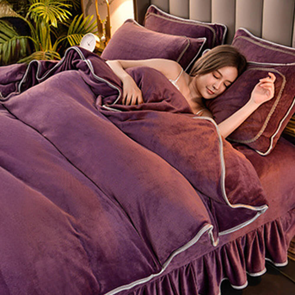 Ensemble de draps de luxe en polaire de lait de couleur unie, très épais et chaud