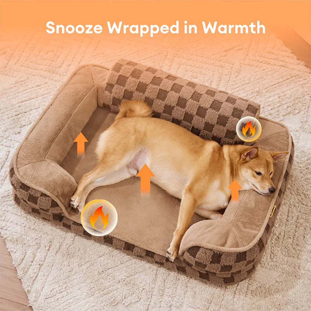 Checkered Fluffy Warm Washable Orthopedic Dog Bolster Bed – CloudNooki