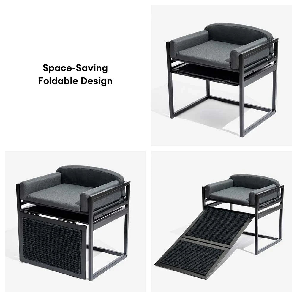 Elevated Pet Sofa Bed with Stairs Ramp for Bedside Lounge or Dog Window Perch