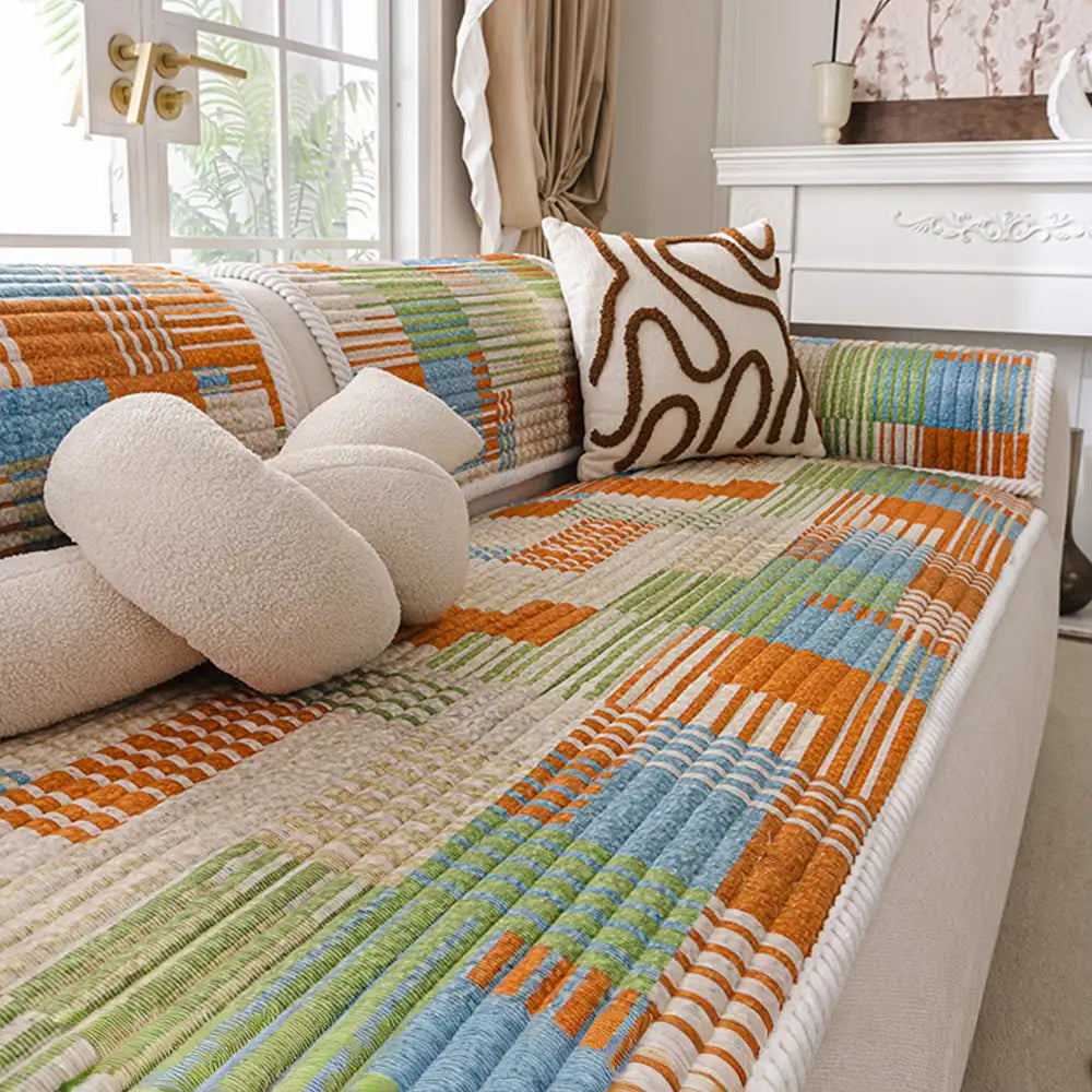 Artistic Line Quilted Comfortable Sofa Protection Non-Slip Sofa Cover