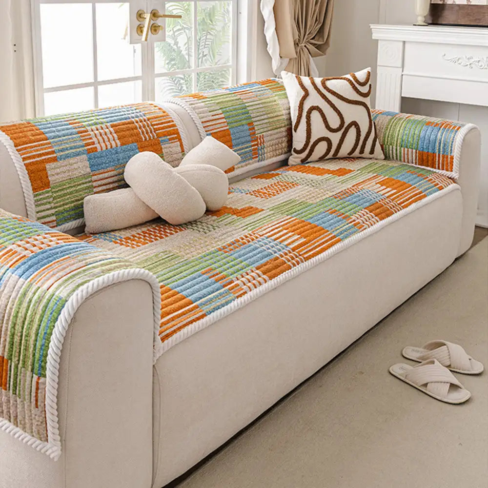 Artistic Line Quilted Comfortable Sofa Protection Non-Slip Sofa Cover