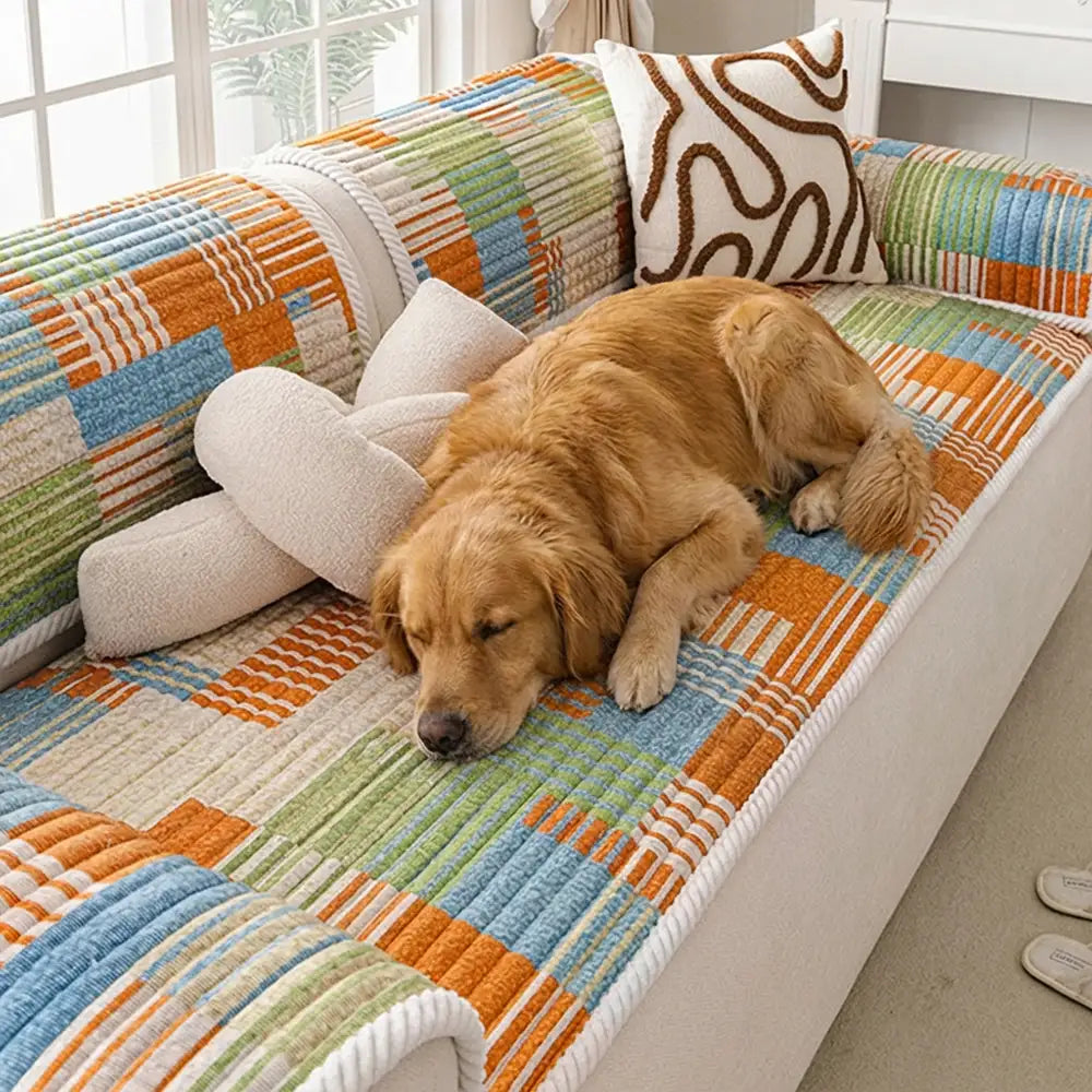 Artistic Line Quilted Comfortable Sofa Protection Non-Slip Sofa Cover