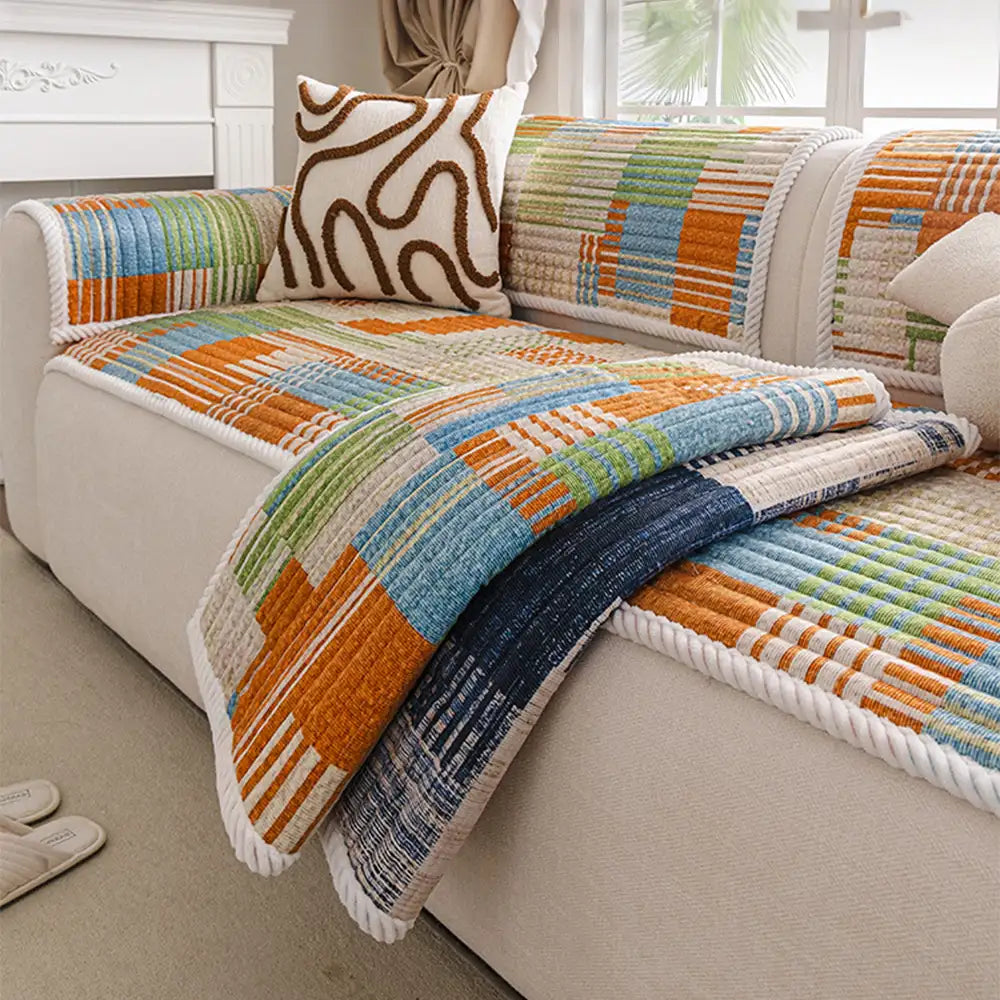 Artistic Line Quilted Comfortable Sofa Protection Non-Slip Sofa Cover