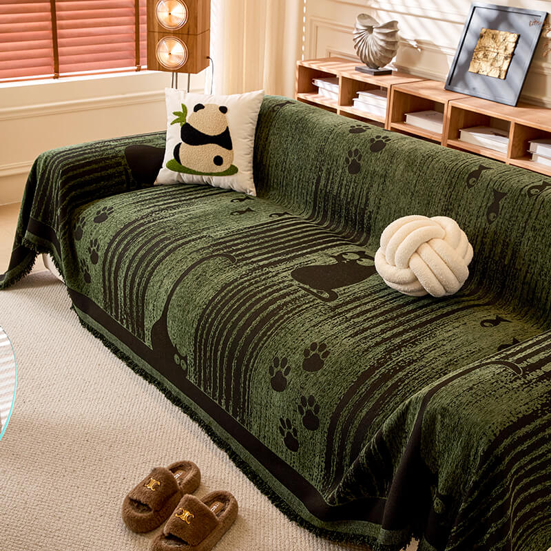 Cartoon Paw Print Chenille Anti-Scratch Throw Sofa Cover