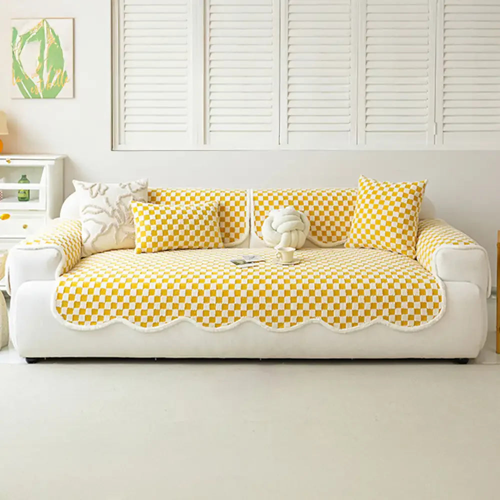 Classic Checkerboard Plush Comfortable Scratch-Resistant Non-Slip Sofa Cover