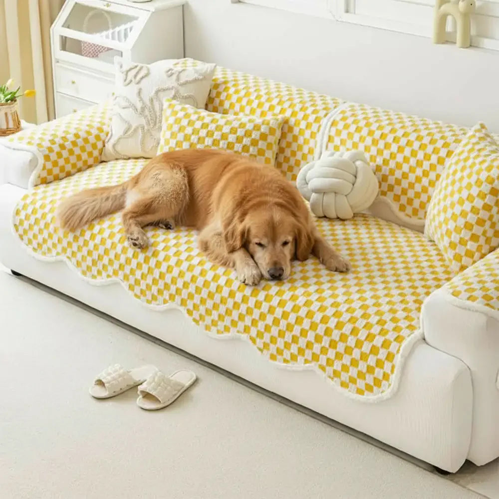Classic Checkerboard Plush Comfortable Scratch-Resistant Non-Slip Sofa Cover