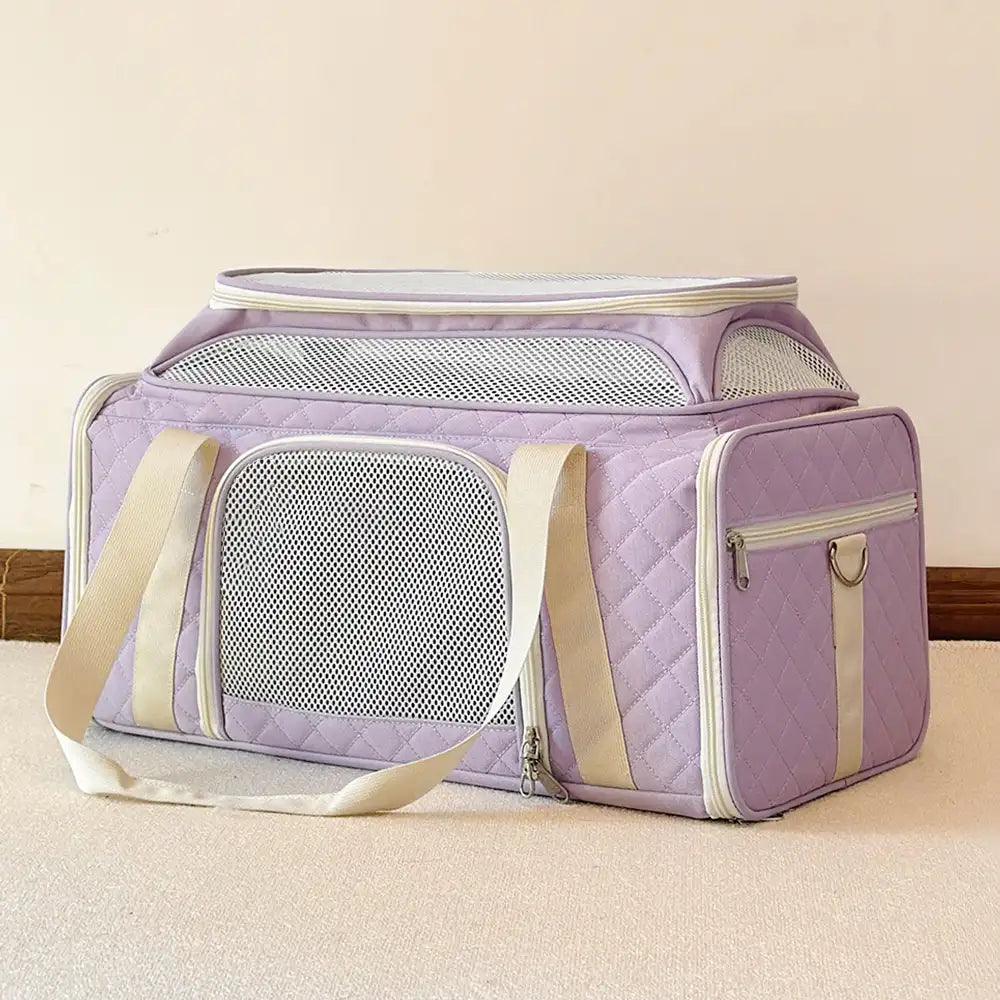 Classic Diamond Pattern Portable Large-Capacity Expandable Pet Carrier Bag