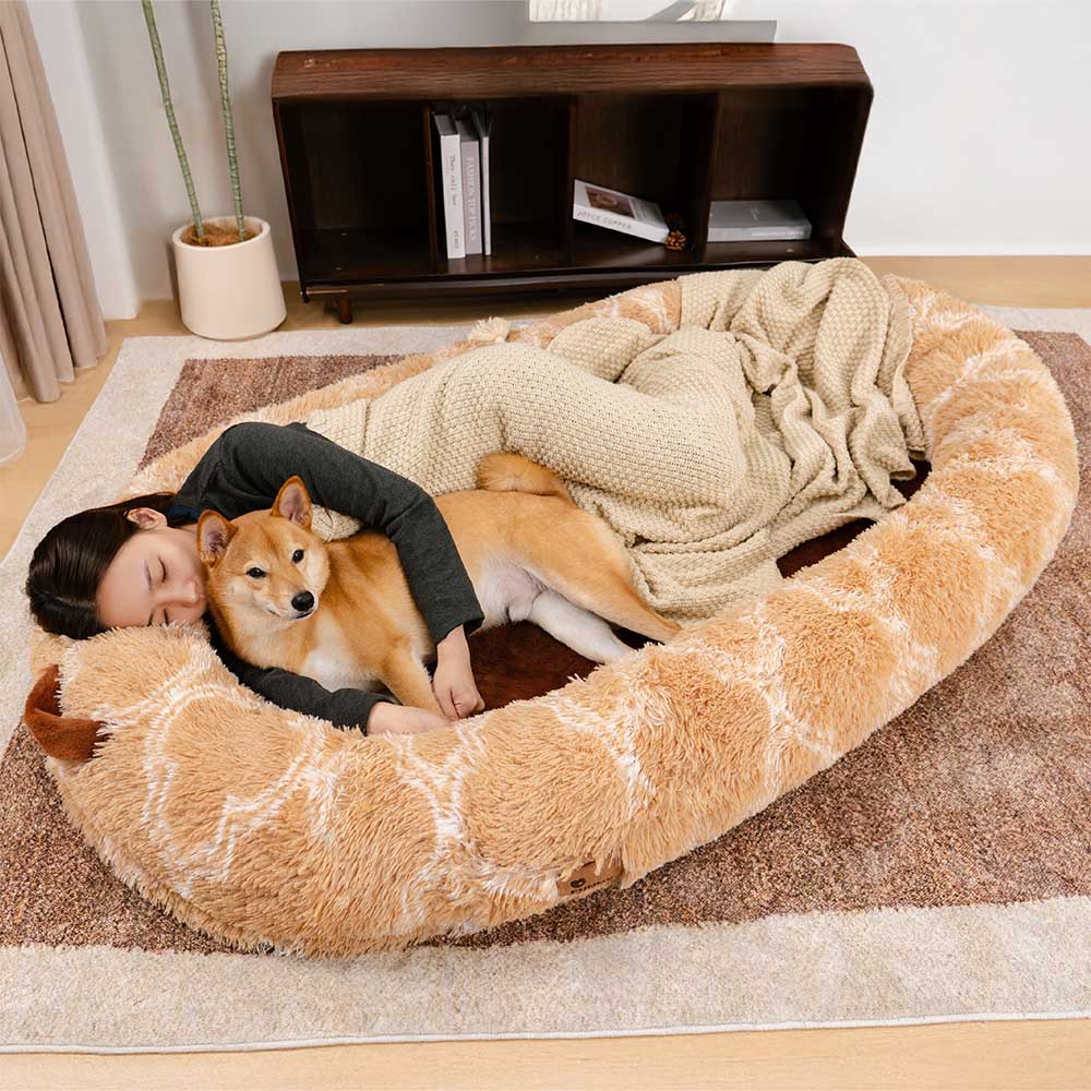 Luxury Super Large Sleep Deeper Oval Bed Human Dog Bed - FUNNYFUZZY