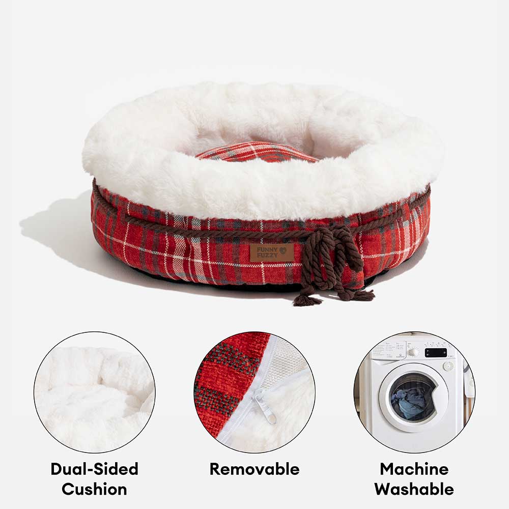 Lit pour chien en forme de beignet en peluche jacquard classique - Snuggle Den