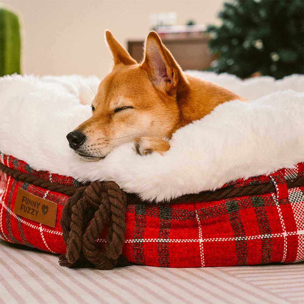 Lit pour chien en forme de beignet en peluche jacquard classique - Snuggle Den