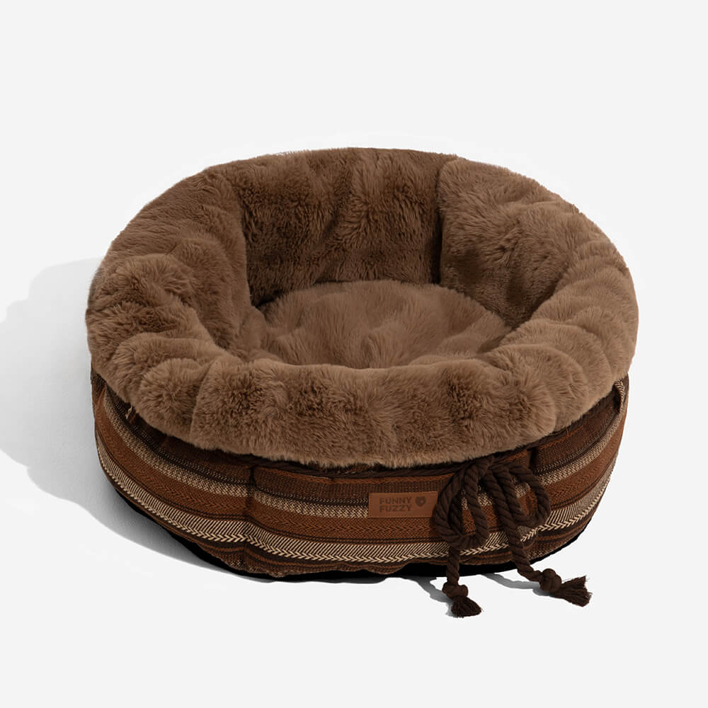 Lit pour chien en forme de beignet en peluche jacquard classique - Snuggle Den