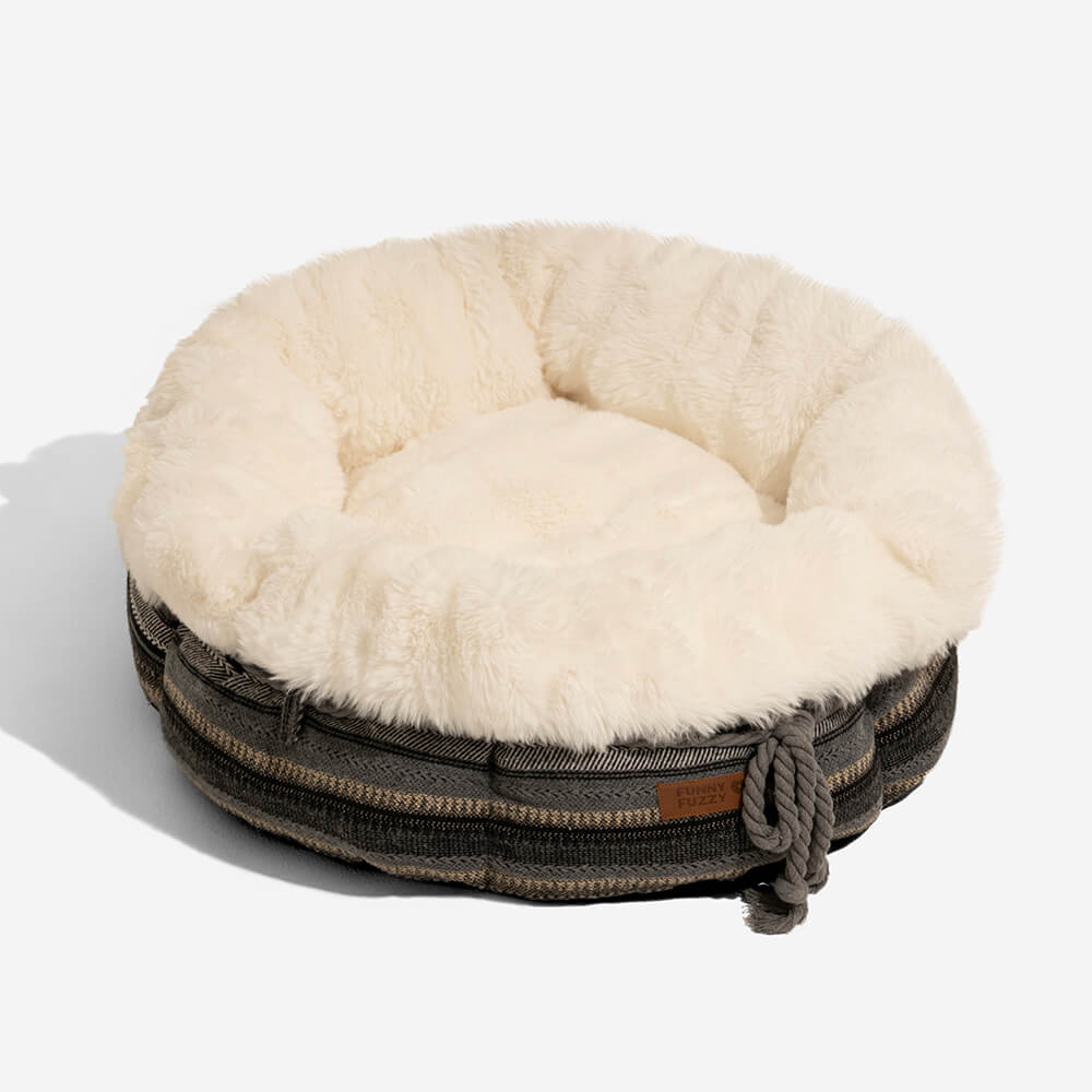 Lit pour chien en forme de beignet en peluche jacquard classique - Snuggle Den