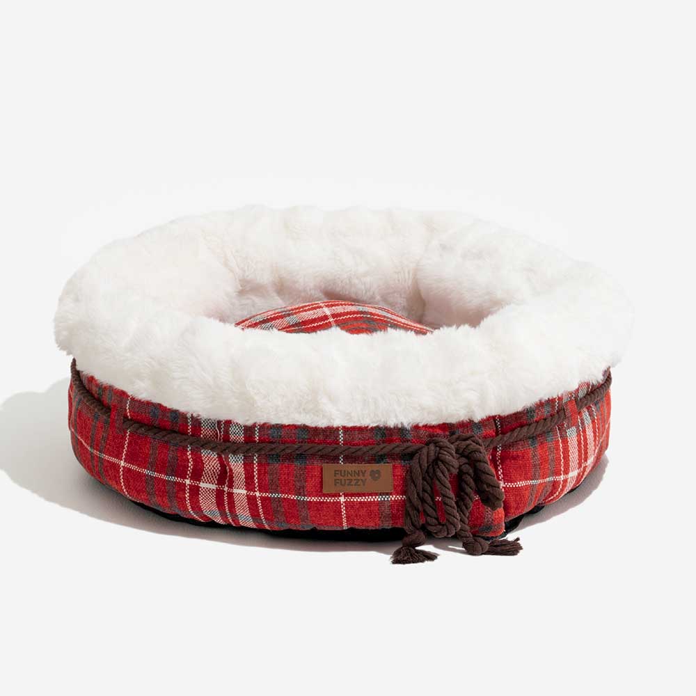 Lit pour chien en forme de beignet en peluche jacquard classique - Snuggle Den