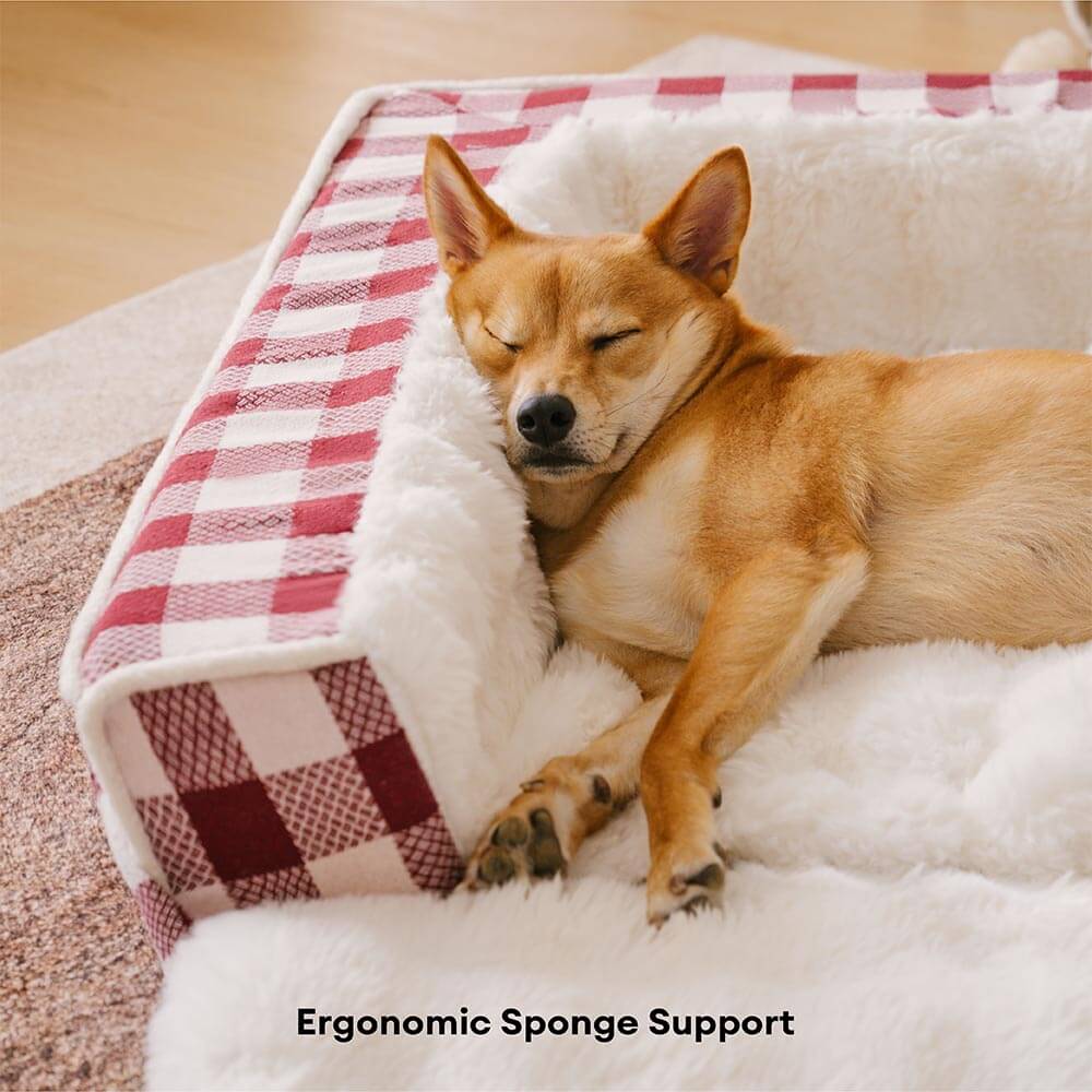 Classic Plaid Ergonomic Calming Dog Bed - Expandable&Washable